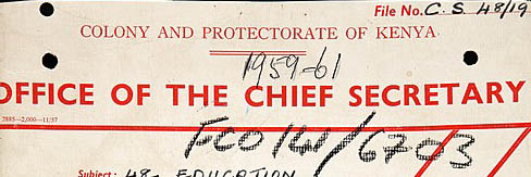 Clipping from an FCO 141 document, "Colony and Protectorate of Kenya" is written at the top with the dates 1959-61 below.