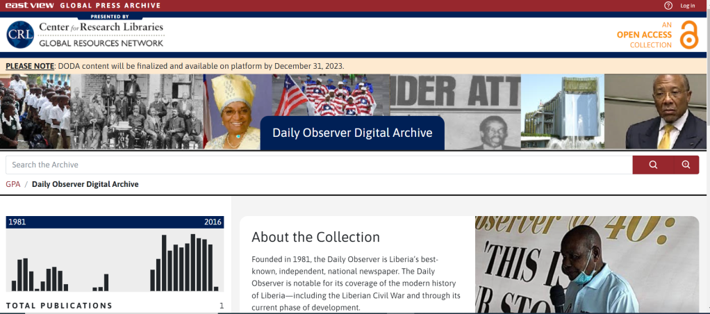Open Access: The Daily Observer (Liberia) – CRL/GPA Alliance